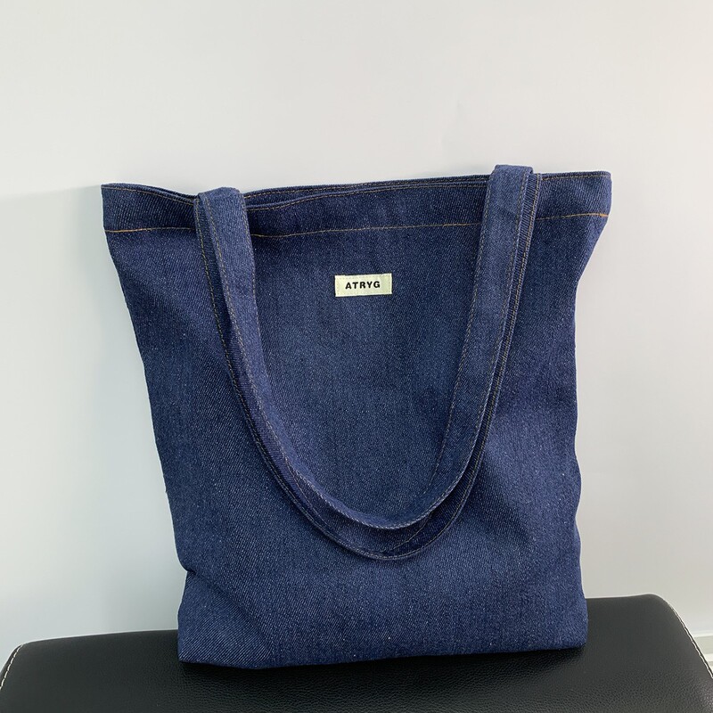 Denim Canvas Bag for Men and Women, Large-Capacity Shoulder Tote Bag, Commuting, Relaxed, High-End, Simple and Versatile Handbag
