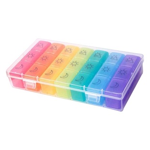 New pp material 21 grid rainbow weekly medicine box portable travel plastic sub-packaging box medicine box storage
