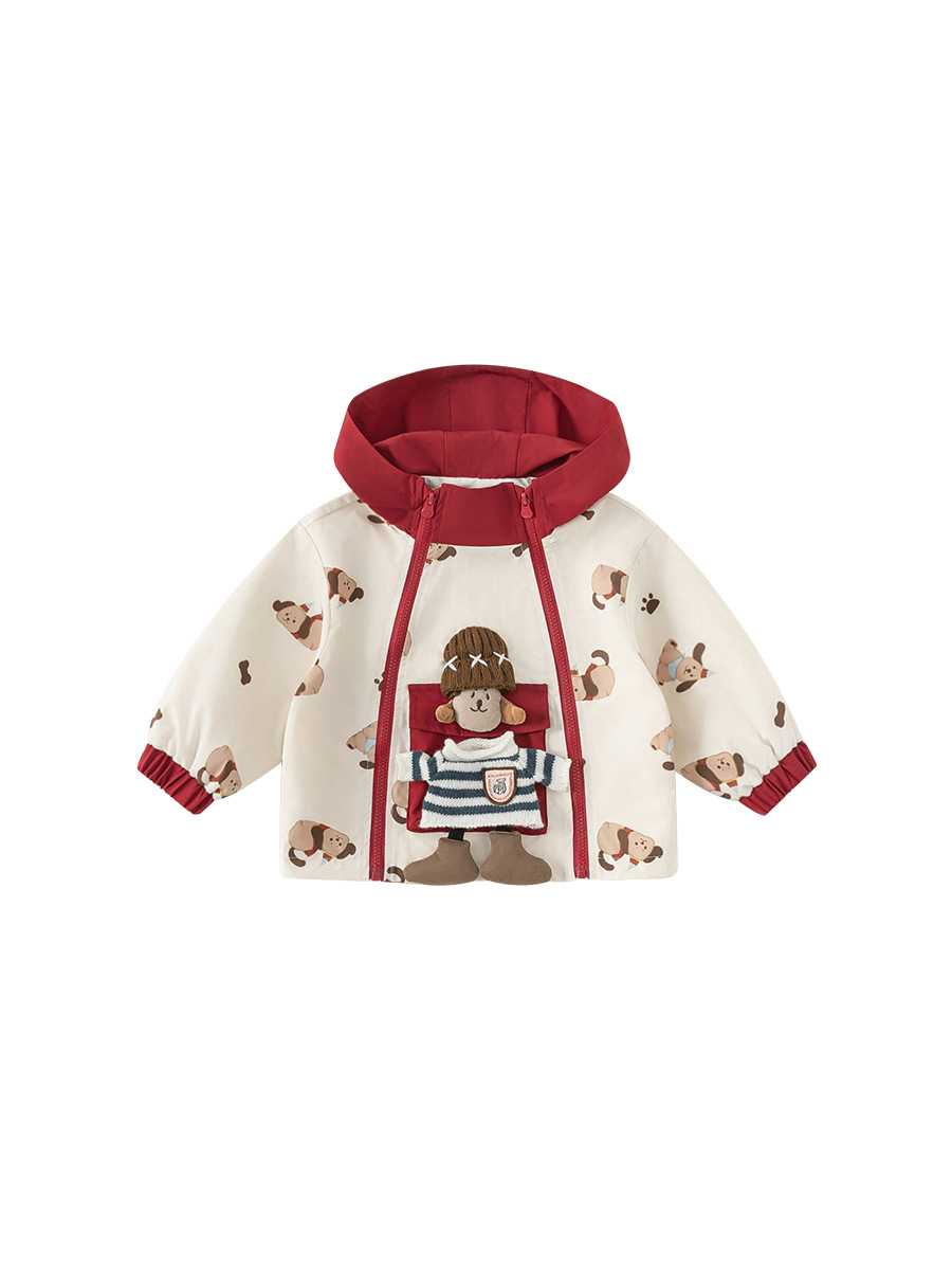 Youbao ropa para niños chaqueta para niñas primavera nuevo estilo con capucha color a juego cremallera impresión linda muñeca chaqueta casual para niños