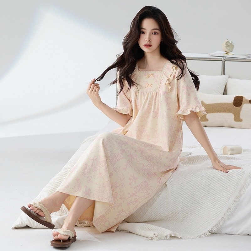 7A Antibacterial Large Size Pure Cotton Nightgown for Women Summer Thin Round Neck Short-Sleeved Long Princess Style Women's New Home Wear 7A Antibacterial Large Size Pure Cotton Nightgown for Women Summer Thin Round Neck Short-Sleeved Long Princess Style Women's New Home Wear