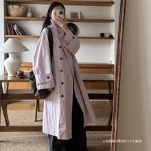 跨境日系风衣外套女5秋季新巨看的小个子正流行爆韩版中长云粉色