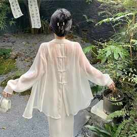 夏季2024年法式温柔风后背蝴蝶结设计小众海边度假防晒衬衫女装