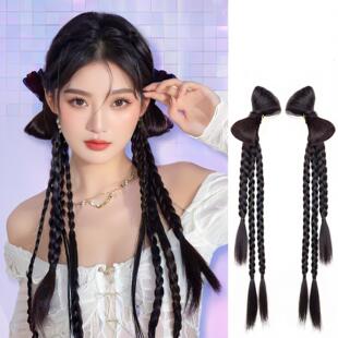 Wig Braids Female Ponytail Y2K New Chinoiserie Millennium Sexy Bow Boxing Double Ponytail Braided Hair Braids