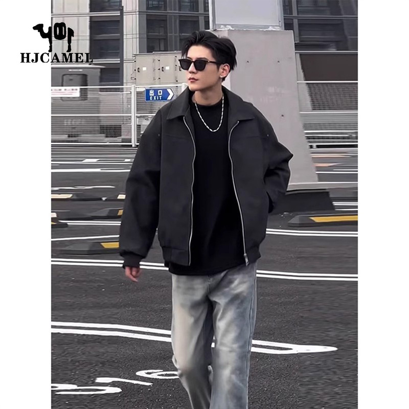 Camel HJCAMEL American Leather Jacket Men's Spring and Autumn Black Lapel Clip Overcome Duffy Handsome Style Baseball Suit Camel HJCAMEL American Leather Jacket Men's Spring and Autumn Black Lapel Clip Overcome Duffy Handsome Style Baseball Suit