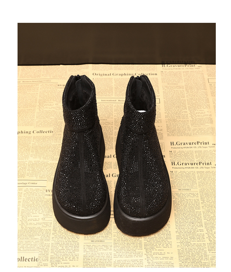 Giày boot nữ cổ cao lót nhung giữ ấm, đế dày độn cao chống trượt — Màu đen chi tiết 22
