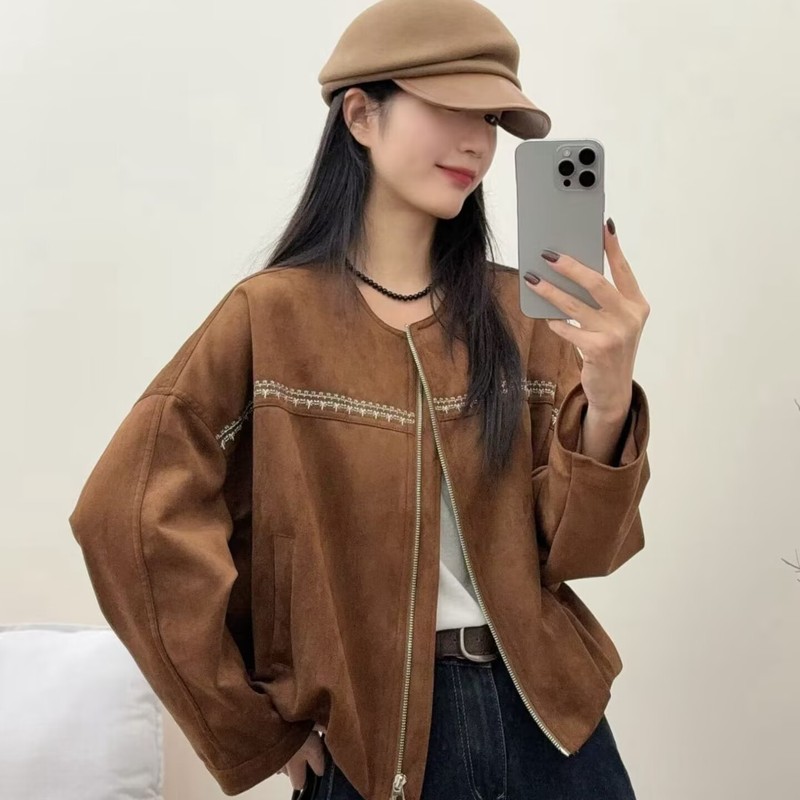 休闲复古麂皮绒短外套女春秋2025新款小个子夹克上衣流行爆款超火|undefined