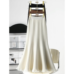 Women's Spring and Autumn 2025 New High Waist Slimming Mid-length High-end Tassel Knitted Dress