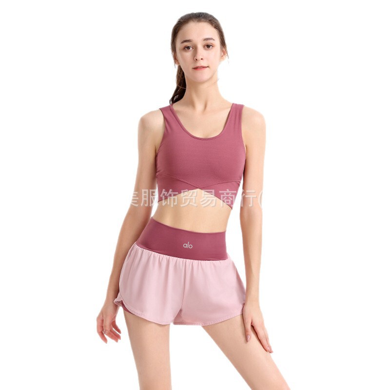 aloYoga新款健身服瑜伽套装女高弹修身短裤文胸跑步运动两件套女|undefined