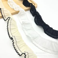 现货双层4cm真丝皱狗牙边自然皱花边娃衣童装头饰玩具婚纱diy窗饰