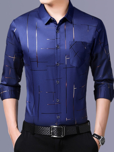 Loose Long-Sleeve Iron-Free Collared Men's Shirt - Versatile, Elastic, Soft, Non-Pilling Casual Top