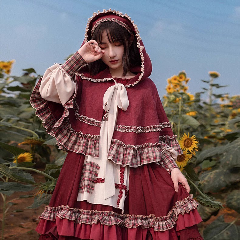 New Year's Robe Little Red Riding Hood Lolita Dress OP Autumn Winter plus size Lolita wine red cos Christmas New Year's Robe Little Red Riding Hood Lolita Dress OP Autumn Winter plus size Lolita wine red cos Christmas