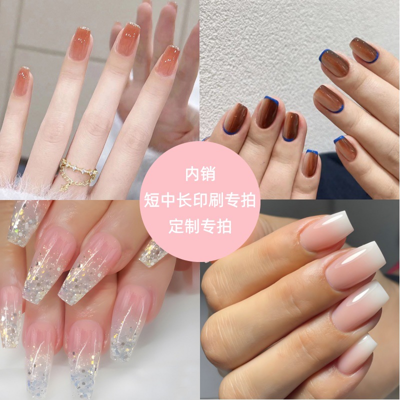 Ventas calientes de fábrica de uñas de venta directa parches de uñas cortas y medias impresión de uñas falsas para dibujar muestras de diseño