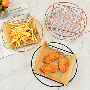 Creative Snack Basket Carbon Steel Fries Basket Square Food Frying Basket Rose Golden Restaurant Fried Chicken Snack Frying Basket