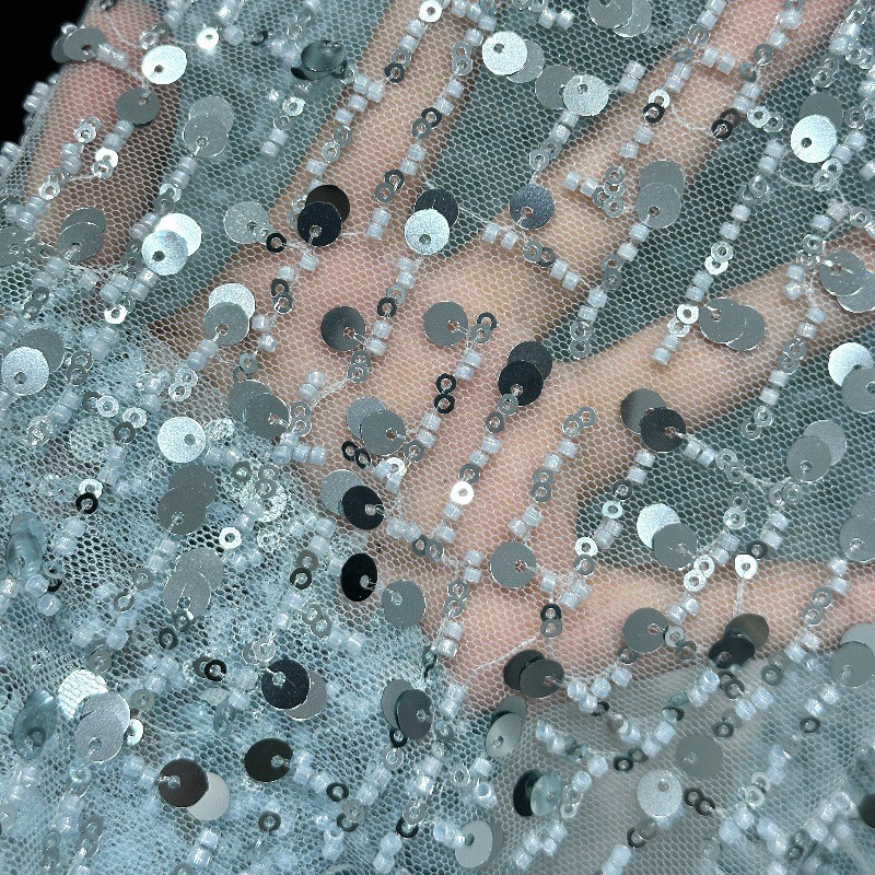 Fábrica al por mayor sequinilla bordada perlas tubo bordado tela de moda rendimiento de escenario ropa de vestir de alta calidad tela