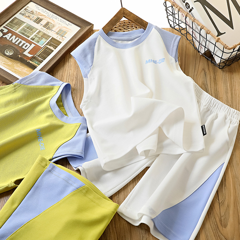 Children's Summer Vest Suit 2025 Thin Medium and Large Boys Basketball Suit Korean Style Vest Shorts Two-Piece Suit