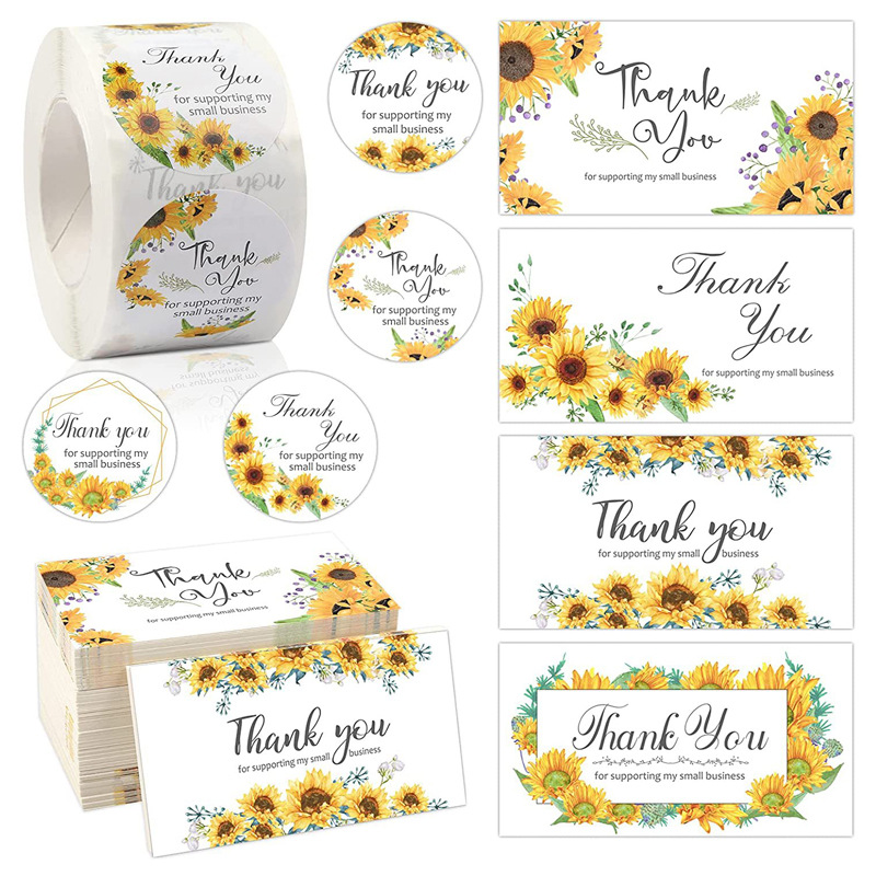 外贸跨境亚马逊向日葵太阳花THANK YOU感谢贴纸卡片