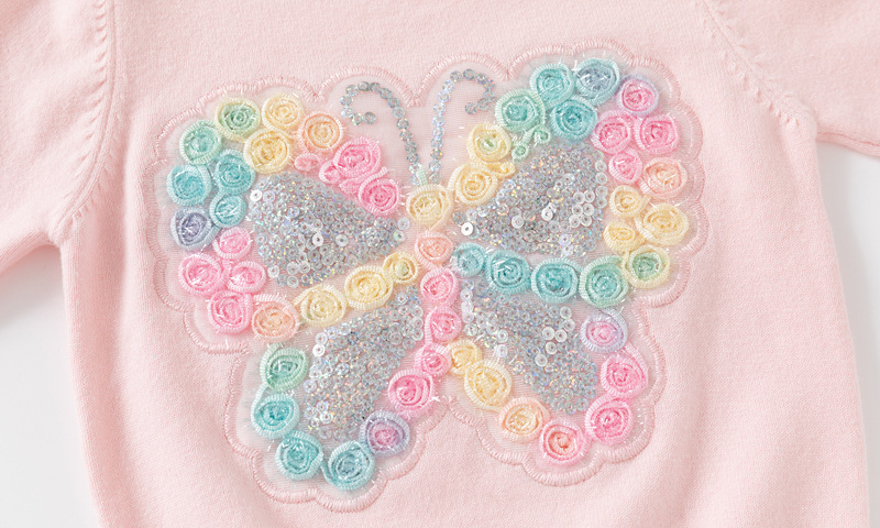 Mädchen Pullover Mit Pailletten Schmetterling Und Spitzenärmel_voghion.com