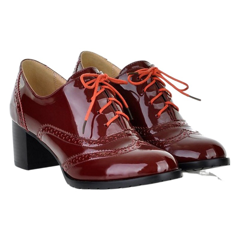 2021 boca profunda punta redonda color sólido PU casual estilo británico zapatos con cordones delanteros