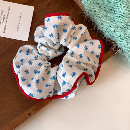 Floral Plaid Contrast Color Large Intestinal Hair Tie for Women Small Fresh and High-end Feeling Cloth Hair Accessory Headwear Korean Style 