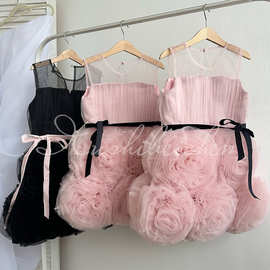 Children's Dress公主裙女童2026春季中小童立体花朵儿童礼服批发