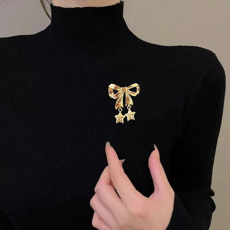 Bow Star Pendant Brooch Autumn and Winter Sweater Coat Accessories Versatile Fashion Pin Women's Exquisite Decoration