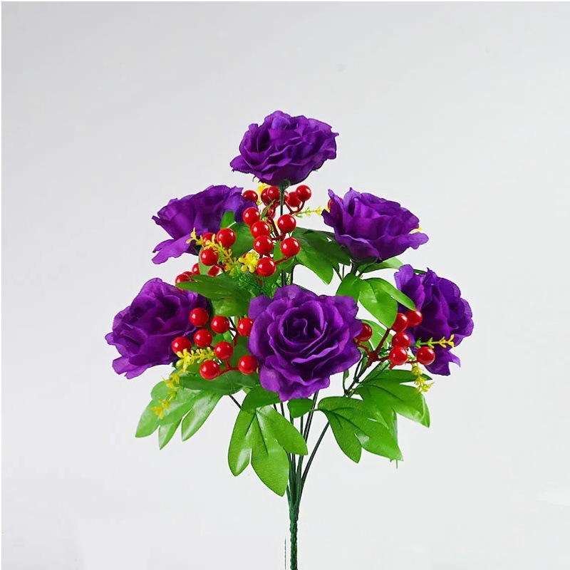 Simulación de rosas 12 cabezas 6 frutas de jaula para la mesa de comedor balcón flores falsas flores falsas decoración flores falsas