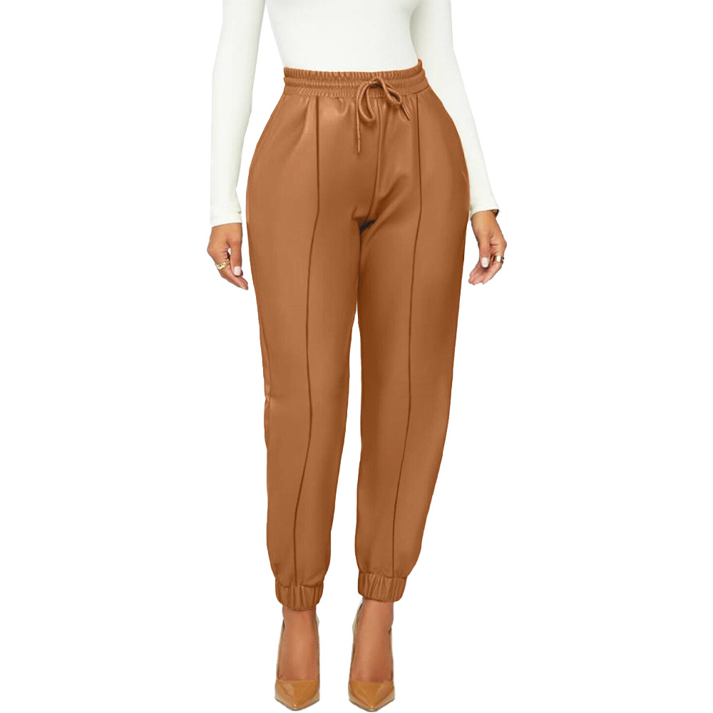 solid color PU leather casual pants nihaostyles clothing wholesale NSFNN84857