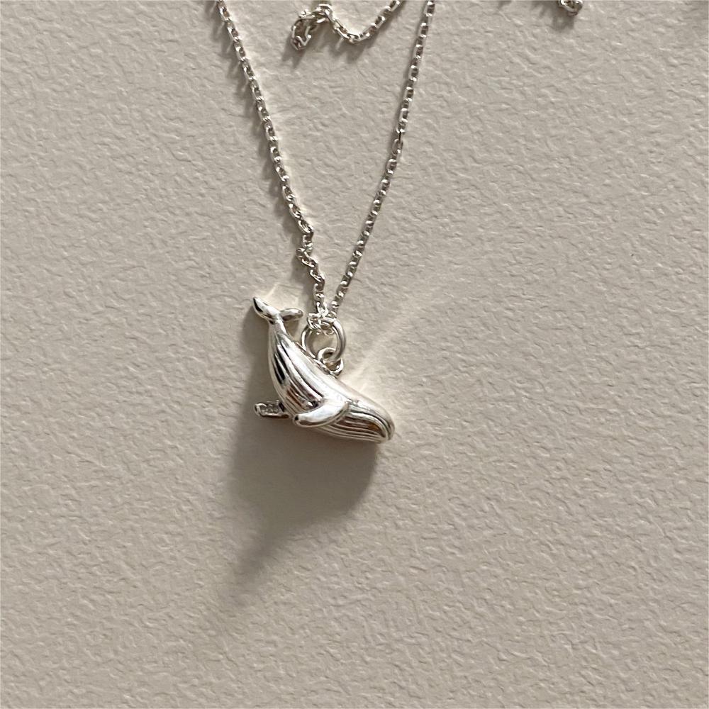 Whale Pattern 925 Sterling Silver Whale Pendant Necklace