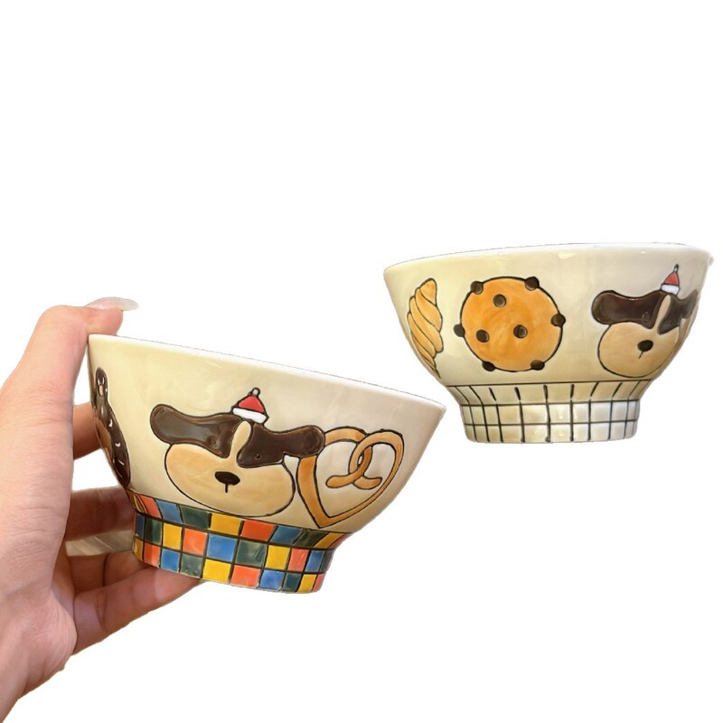 オリジナルのかわいい熊の手描きの釉薬の下で、高温の陶磁器の碗の5寸のご飯の碗のカップルの碗の顔の碗の高い足は熱を防ぎます。|undefined