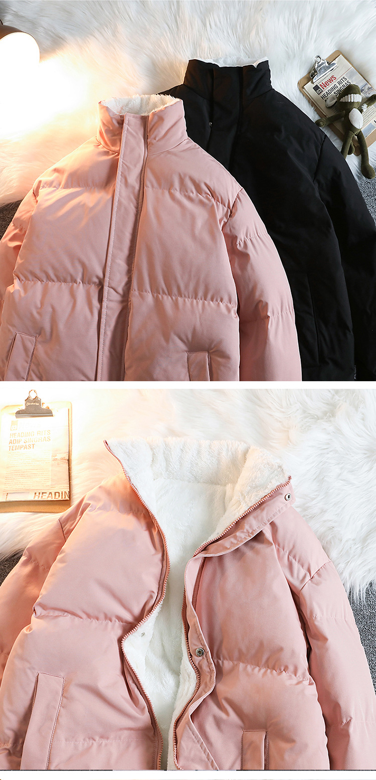 Stand-up Collar Padded Jacket For Men And Women With Fleece Loose Padded Jacket For Couples With Padded Jacket For Men With Fleece_viptrois.com