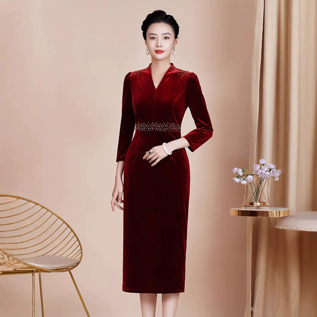 Осенний и зимний новый корейский бархатный чонсам улучшенный банкет