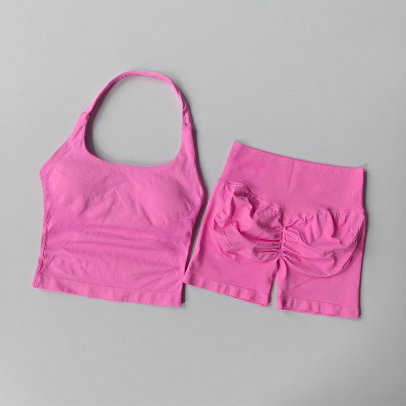 Cross-border dfyne sin pico de vestir para mujeres pantalones cortos de yoga mel mel mel melon elevación de cadera colgante chaleco deportivo conjunto de fitness