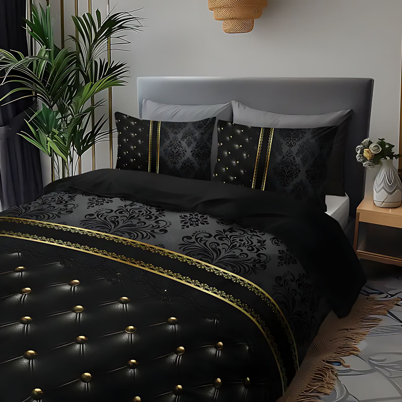 TUME / JIT transfronterizo lujoso negro oro jacquard textura 3D impresión digital colcha colcha