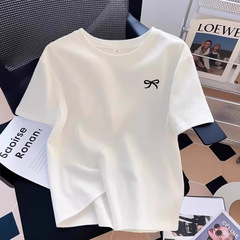 200グラム95綿5スパンデックス2025夏の新型韓国版百合半袖tシャツ女装デザイン感上着