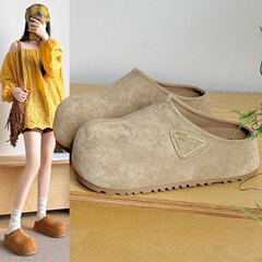 厚底博肯鞋一脚蹬包头半拖鞋女外穿2025新款秋季增高懒人博肯鞋子