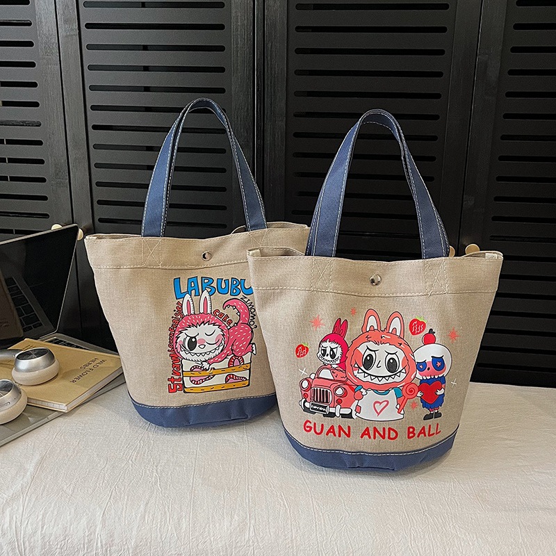 Cross-Border Canvas Women's Bag 2025 New Cartoon Large-Capacity Tote Bag Printed Bucket Bag Wholesale Lightweight Handbag