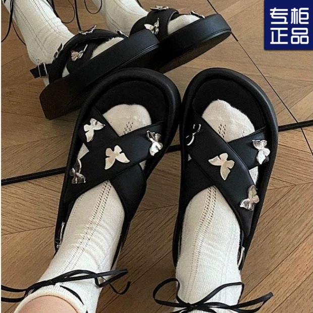 Бабочка развевается ~ модные женские сандалии на толстой подошве в корейском стиле, ремешки с пряжкой на платформе, повседневная пляжная римская обувь