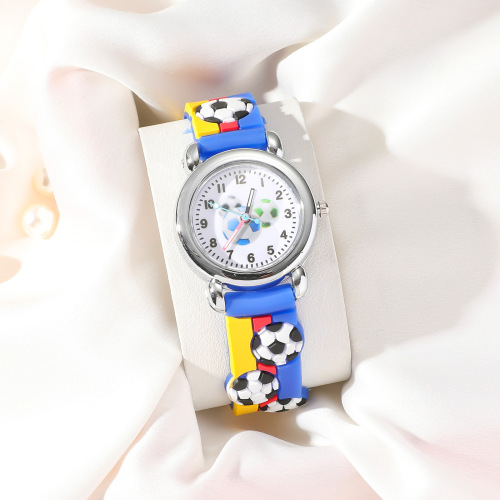 Children's trendy cartoon soccer silicone quartz watch for boys, student, large dial