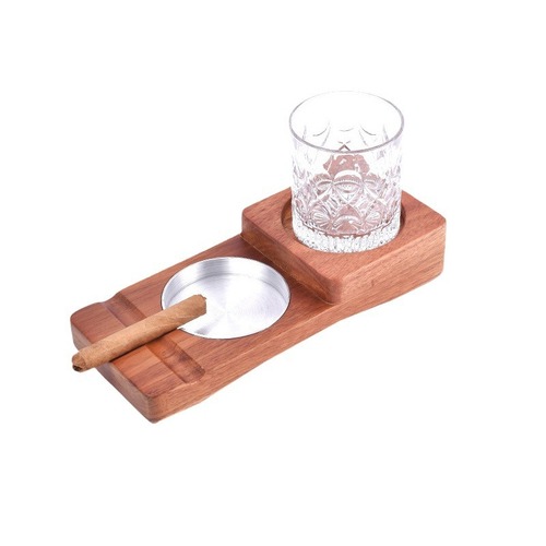 Creative wooden bar and restaurant ashtray and whiskey glass holder, two-in-one glass stand and glass storage box