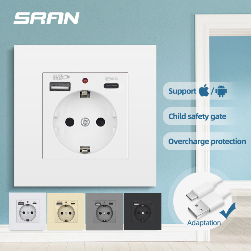 European standard wall German standard German power socket with USB socket type-c mobile phone charging panel foreign trade Europe European standard wall German standard German power socket with USB socket type-c mobile phone charging panel foreign trade Europe