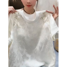 新中式国风刺绣白月光短袖t恤女夏装2024年新款夏季上衣盘扣汉服