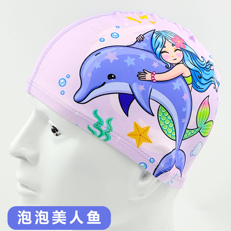 Gorro de natación al por mayor Gorro de natación de tela unisex Gorro de natación de secado rápido con estampado de aguas termales para niños adultos