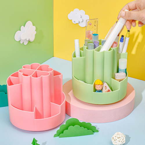Chengyouxue Creative Four-leaf Clover Rotating Pen Holder Large Capacity Desktop Multi-Function Storage Box Simple Office Pen Holder