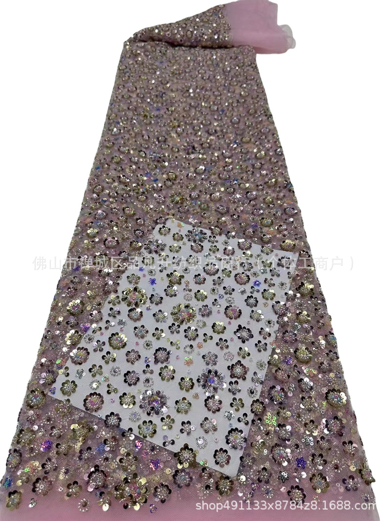 Nueva alta densidad de tubo de perlas bordado vestido vestido de moda bolsa accesorios fabricantes de tela en stock