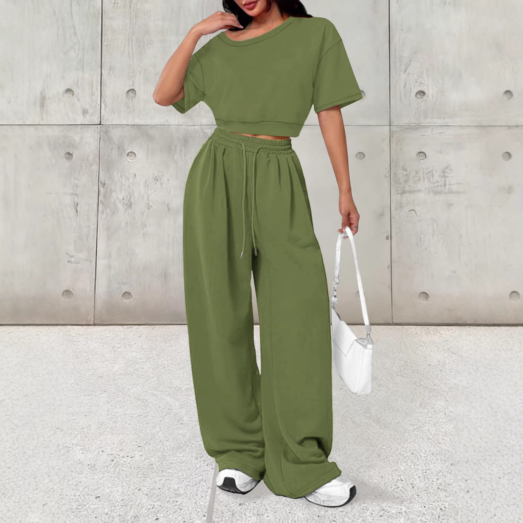 Effortless Autumn Style: Women's Long Sleeve Round Neck Top And Pants Lounge Set - Soft Casual Two-Piece Outfit For Home And Beyond_ecoleips.com