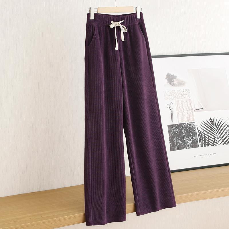 Purple fleece-lined Fleece Wide-leg Pants Women's Autumn and Winter High Waist Loose Slimming Casual Straight Trousers
