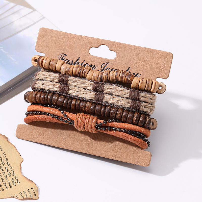 Europa y los Estados Unidos simple conjunto de pulseras retro diy tejido pulseras de cuero pulseras de cuero pulseras de cordón de cáñamo para hombres pulseras de piel