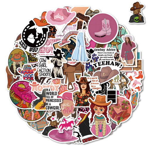 50 Cross-border Cowgirl Cartoon Sticker DIY Luggage Phone Removable Waterproof Decal Wholesale