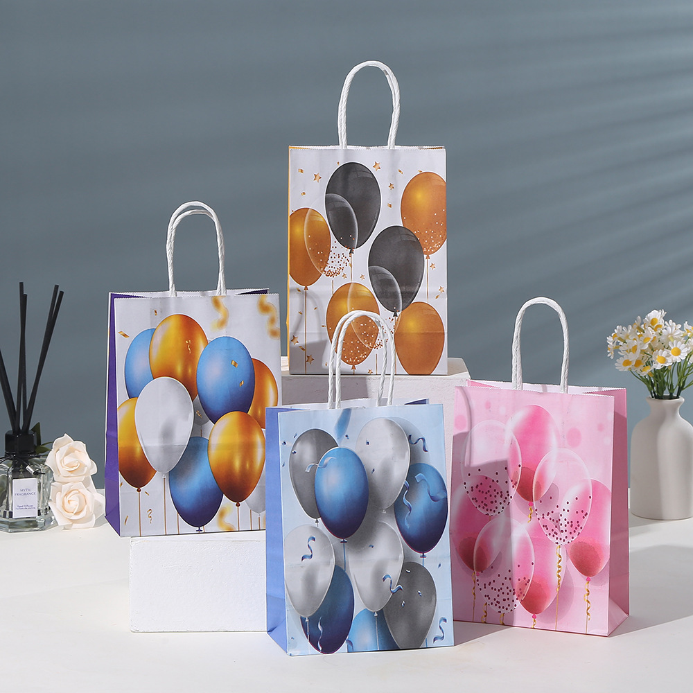 新款创意气球牛皮纸袋简约个性儿童派对生日礼品袋服装手提购物袋
