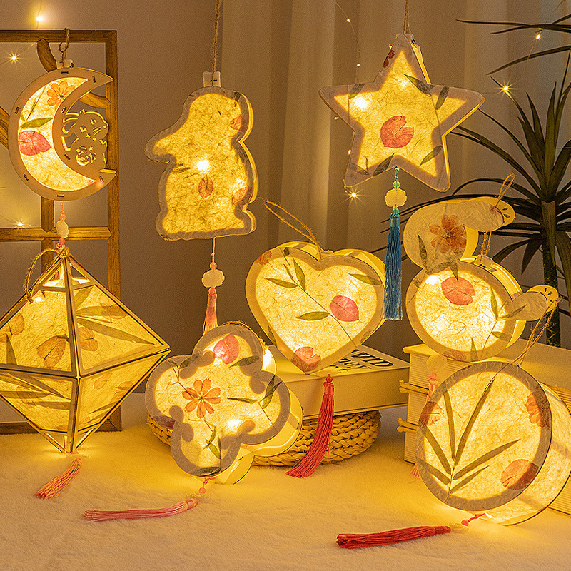 2026 New Year Lantern Festival Rabbit Lantern Fish Lantern Children's DIY Craft Materials New Style Ancient Style Flower and Grass Lanterns